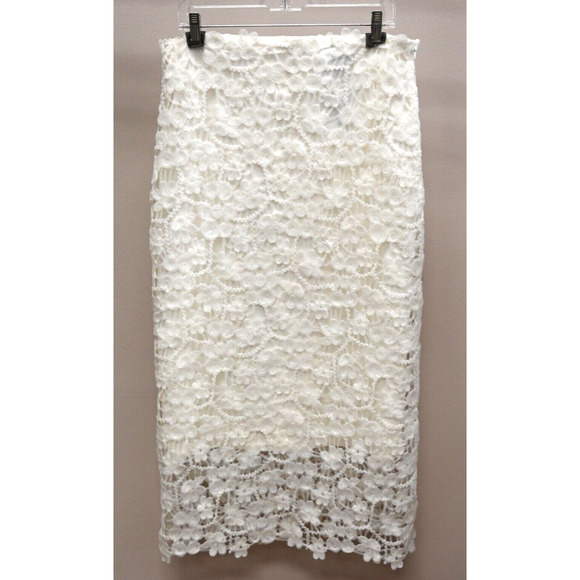Jil SanderOff-White Floral Lace Chunky Mesh Embroidery Skirt Size: L